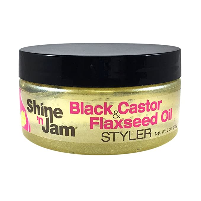 AMPRO Shine N Jam Black Castor & Flaxseed Oil Styler Gel 8 ounce